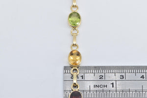 14K Vintage Oval Multi Stone Rainbow Chain Link Bracelet 7" Yellow Gold