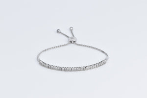 Sterling Silver Vintage Diamond Adjustable Tennis Chain Bracelet 5-9.5"