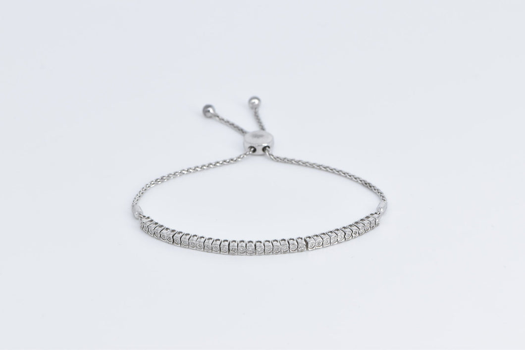 Sterling Silver Vintage Diamond Adjustable Tennis Chain Bracelet 5-9.5