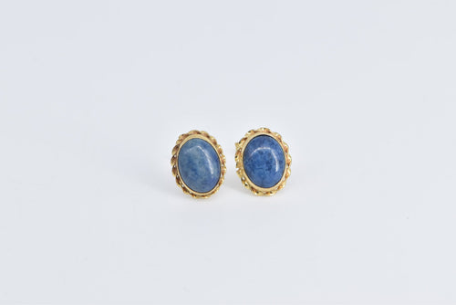 14K Oval Sodalite Cabochon Vintage Stud Earrings Yellow Gold