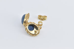 14K Oval Sodalite Cabochon Vintage Stud Earrings Yellow Gold
