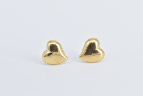 18K Vintage Puffy Heart Love Symbol Stud Earrings Yellow Gold
