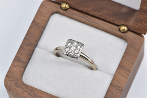 14K Square Vintage Natural Diamond Statement Ring White Gold