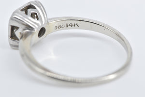 14K Square Vintage Natural Diamond Statement Ring White Gold
