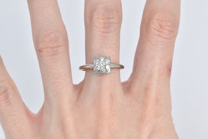 14K Square Vintage Natural Diamond Statement Ring White Gold
