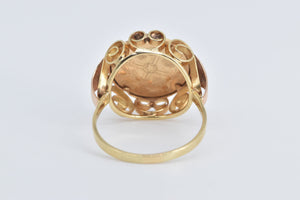 14K Queen Nefertiti Ornate Scroll Filigree Statement Ring Yellow Gold