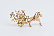 Load image into Gallery viewer, 14K Ornate Horse Drawn Carriage Vintage Wheeled Pin/Brooch Yellow Gold