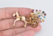 Load image into Gallery viewer, 14K Ornate Horse Drawn Carriage Vintage Wheeled Pin/Brooch Yellow Gold
