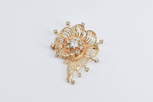 14K Ornate Diamond Filigree Scalloped Swirl Pendant/Pin Yellow Gold