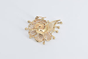 14K Ornate Diamond Filigree Scalloped Swirl Pendant/Pin Yellow Gold