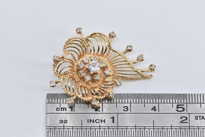 14K Ornate Diamond Filigree Scalloped Swirl Pendant/Pin Yellow Gold