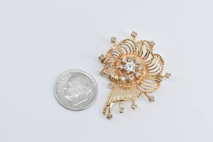 14K Ornate Diamond Filigree Scalloped Swirl Pendant/Pin Yellow Gold