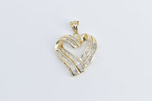 14K Baguette Diamond Heart Love Symbol Pendant Yellow Gold