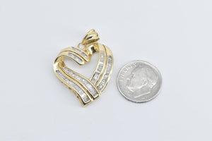 14K Baguette Diamond Heart Love Symbol Pendant Yellow Gold