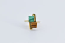 Load image into Gallery viewer, 18K 1960&#39;s Malachite Tiger&#39;s Eye Cube Geometric Ring Yellow Gold