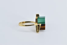 Load image into Gallery viewer, 18K 1960&#39;s Malachite Tiger&#39;s Eye Cube Geometric Ring Yellow Gold