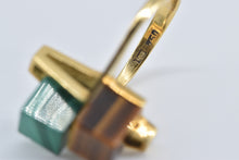 Load image into Gallery viewer, 18K 1960&#39;s Malachite Tiger&#39;s Eye Cube Geometric Ring Yellow Gold