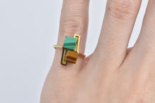 Load image into Gallery viewer, 18K 1960&#39;s Malachite Tiger&#39;s Eye Cube Geometric Ring Yellow Gold