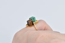 Load image into Gallery viewer, 18K 1960&#39;s Malachite Tiger&#39;s Eye Cube Geometric Ring Yellow Gold