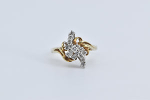 14K 0.25 Ctw Diamond Wavy Cluster Statement Ring Yellow Gold