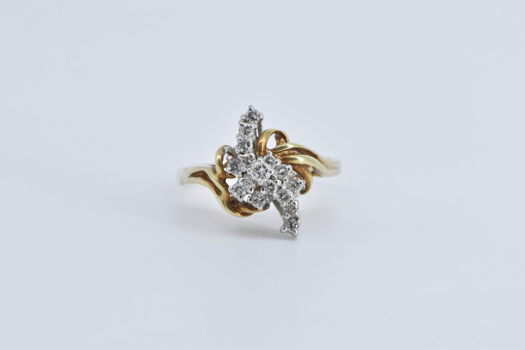 14K 0.25 Ctw Diamond Wavy Cluster Statement Ring Yellow Gold