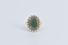 Load image into Gallery viewer, 14K Vintage Oval Nephrite Seed Pearl Halo Ring Yellow Gold