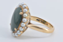 Load image into Gallery viewer, 14K Vintage Oval Nephrite Seed Pearl Halo Ring Yellow Gold