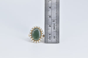14K Vintage Oval Nephrite Seed Pearl Halo Ring Yellow Gold