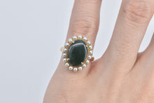 Load image into Gallery viewer, 14K Vintage Oval Nephrite Seed Pearl Halo Ring Yellow Gold