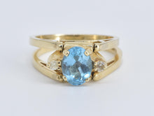 Load image into Gallery viewer, 14K Reversible Abalone Blue Topaz Diamond Ring Yellow Gold