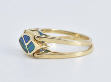 Load image into Gallery viewer, 14K Reversible Abalone Blue Topaz Diamond Ring Yellow Gold