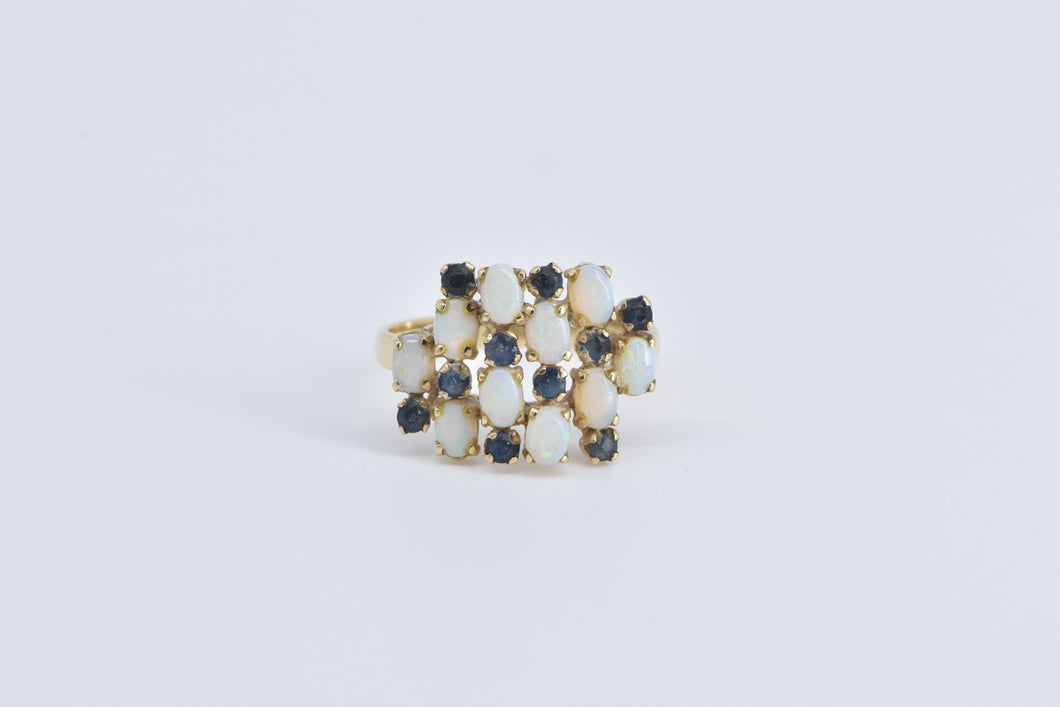 14K Natural Opal Sapphire Vintage Cluster Ring Yellow Gold
