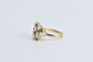 14K Natural Opal Sapphire Vintage Cluster Ring Yellow Gold