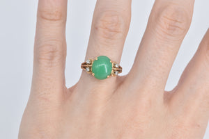 14K Vintage Oval Green Chalcedony Diamond Ring Yellow Gold