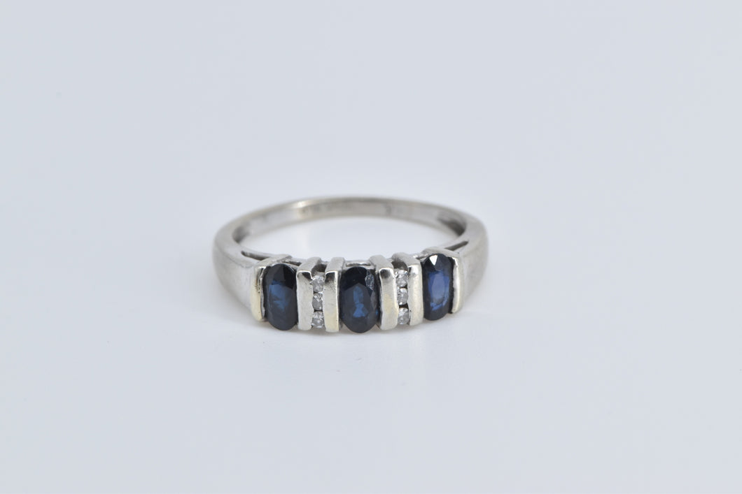 14K Natural Oval Sapphire Diamond Statement Ring White Gold