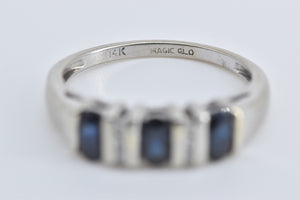 14K Natural Oval Sapphire Diamond Statement Ring White Gold