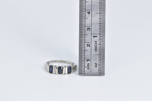 14K Natural Oval Sapphire Diamond Statement Ring White Gold