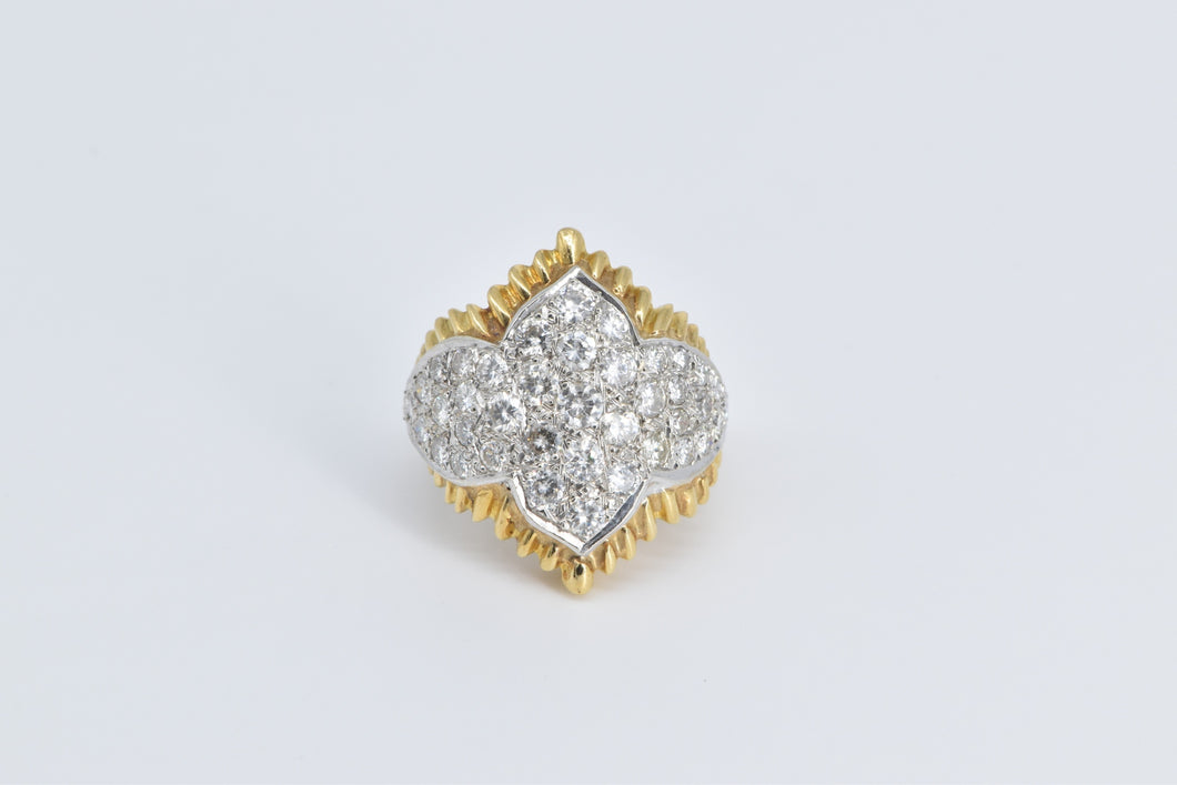 18K 1.50 Ctw Diamond Arabesque Cluster Statement Ring Yellow Gold
