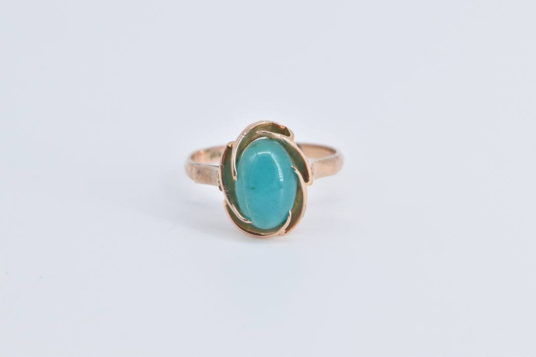 18K Vintage Oval Green Chalcedony Cocktail Ring Rose Gold