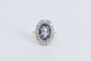 14K 5.75 Ctw Oval Syn Sapphire Diamond Halo Ring Yellow Gold