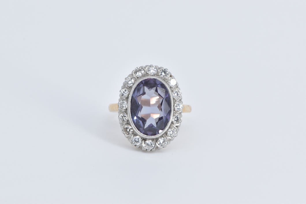14K 5.75 Ctw Oval Syn Sapphire Diamond Halo Ring Yellow Gold