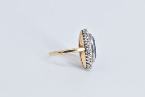 14K 5.75 Ctw Oval Syn Sapphire Diamond Halo Ring Yellow Gold