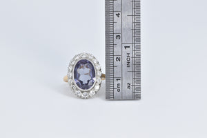 14K 5.75 Ctw Oval Syn Sapphire Diamond Halo Ring Yellow Gold