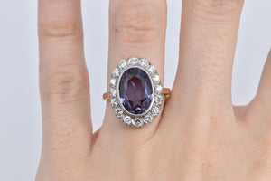 14K 5.75 Ctw Oval Syn Sapphire Diamond Halo Ring Yellow Gold