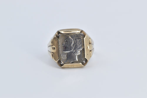 10K 0.900 Silver Mercury Dime Vintage Statement Ring Yellow Gold