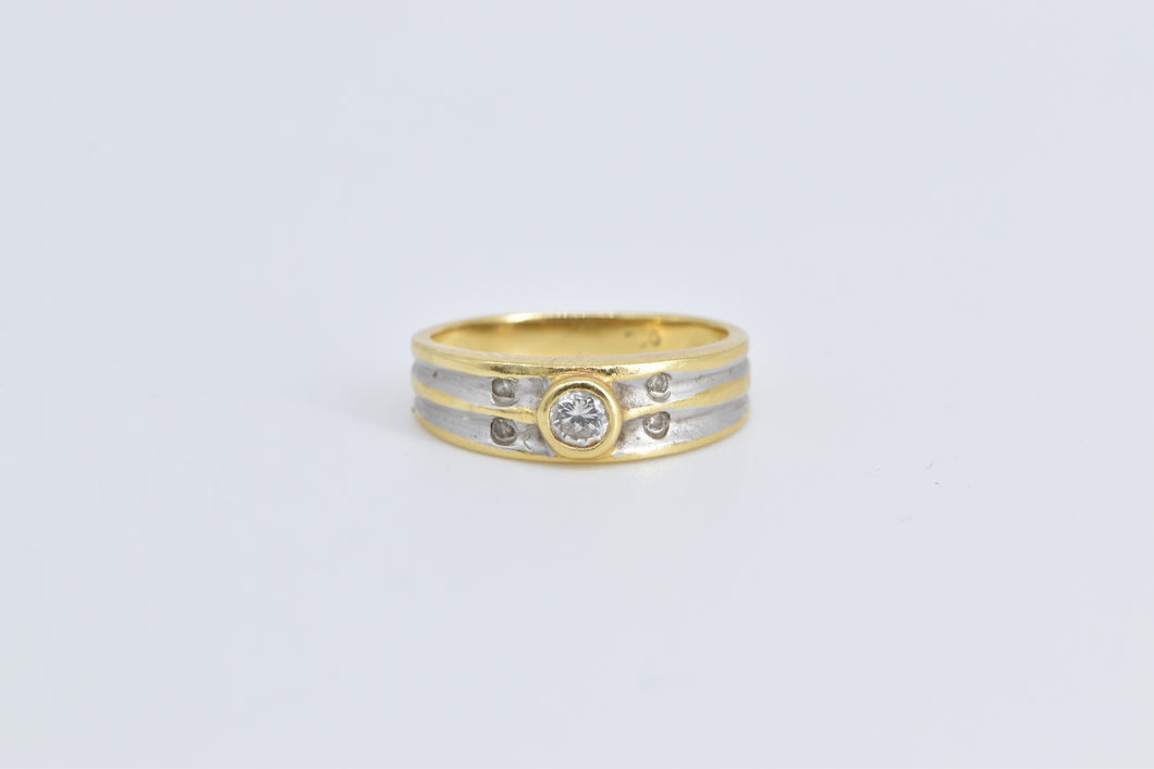 18K Natural Diamond Two Tone Classic Fashion Ring Yellow Gold