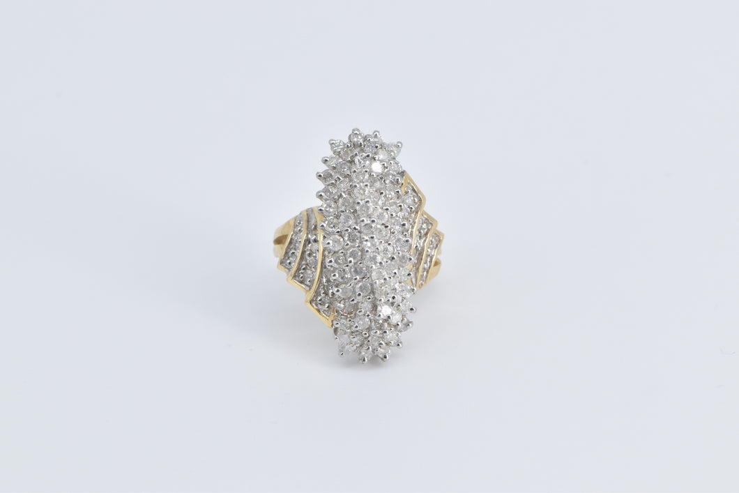 14K 2.00 Ctw Vintage Diamond Wavy Cluster Ring Yellow Gold