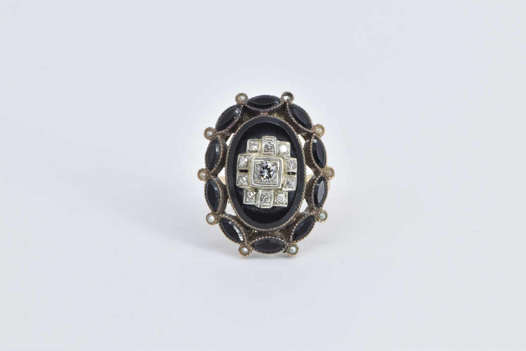 10K 0.30 Ctw Diamond Black Onyx Mourning Ring Yellow Gold