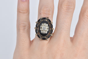 10K 0.30 Ctw Diamond Black Onyx Mourning Ring Yellow Gold