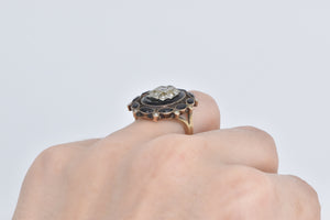 10K 0.30 Ctw Diamond Black Onyx Mourning Ring Yellow Gold